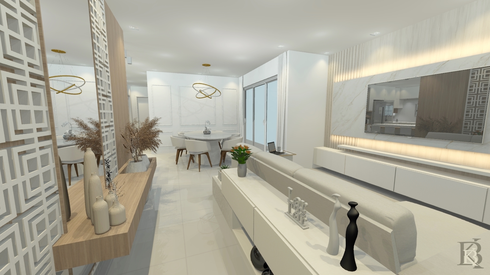 Hall, Living, Jantar & Cozinha — Residencial · Integração social