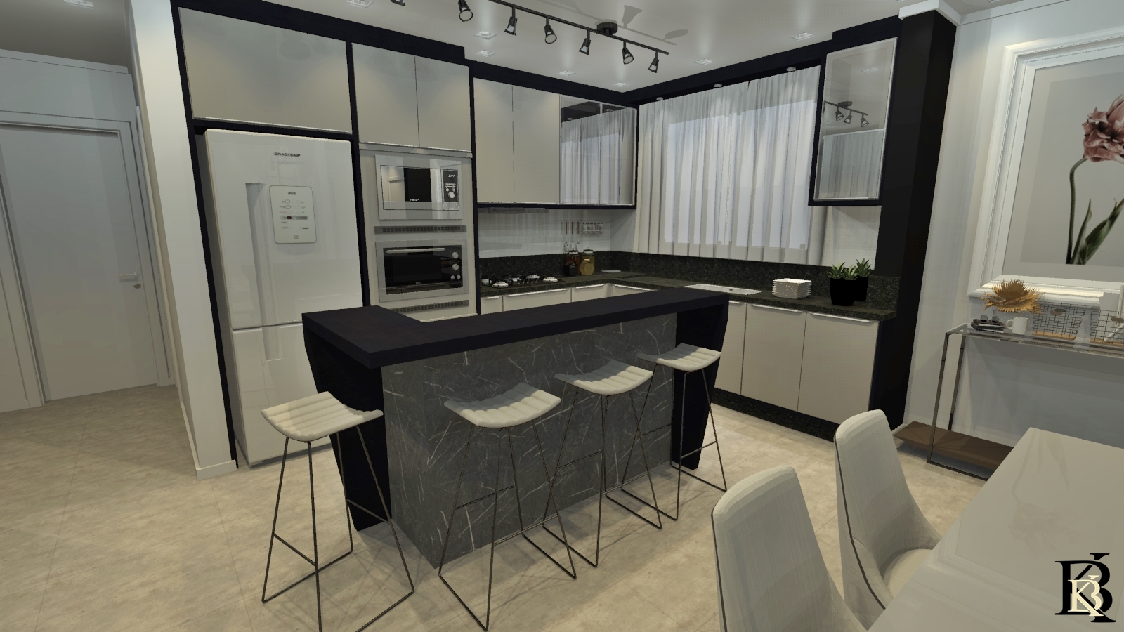 Cozinha com Ilha Grafite — Residencial · Cozinha + jantar